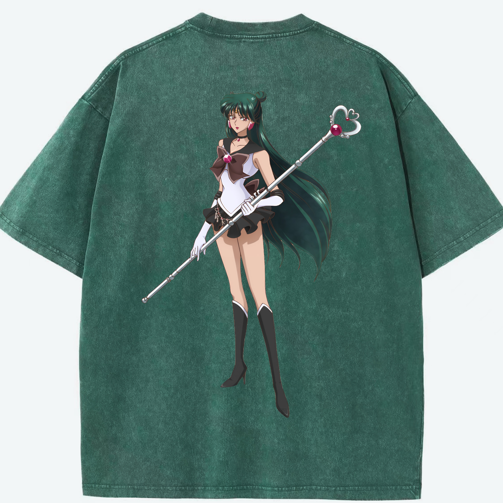 （画像用） 美少女戦士セーラームーン 冥王せつな Sailor Moon Meiou Setsuna 綿100% ヴィンテージ風 半袖Tシャツ（背面プリント）